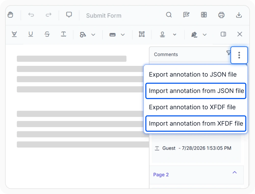 Annotation import in the Syncfusion React PDF Viewer