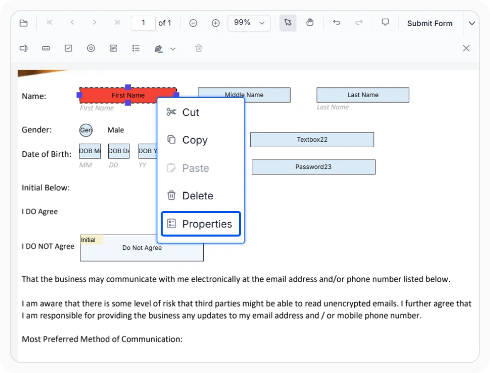 Customize PDF form fields