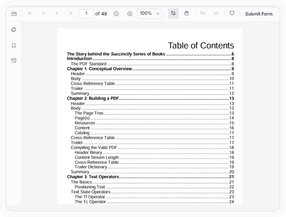 Explore PDF structure with table of contents