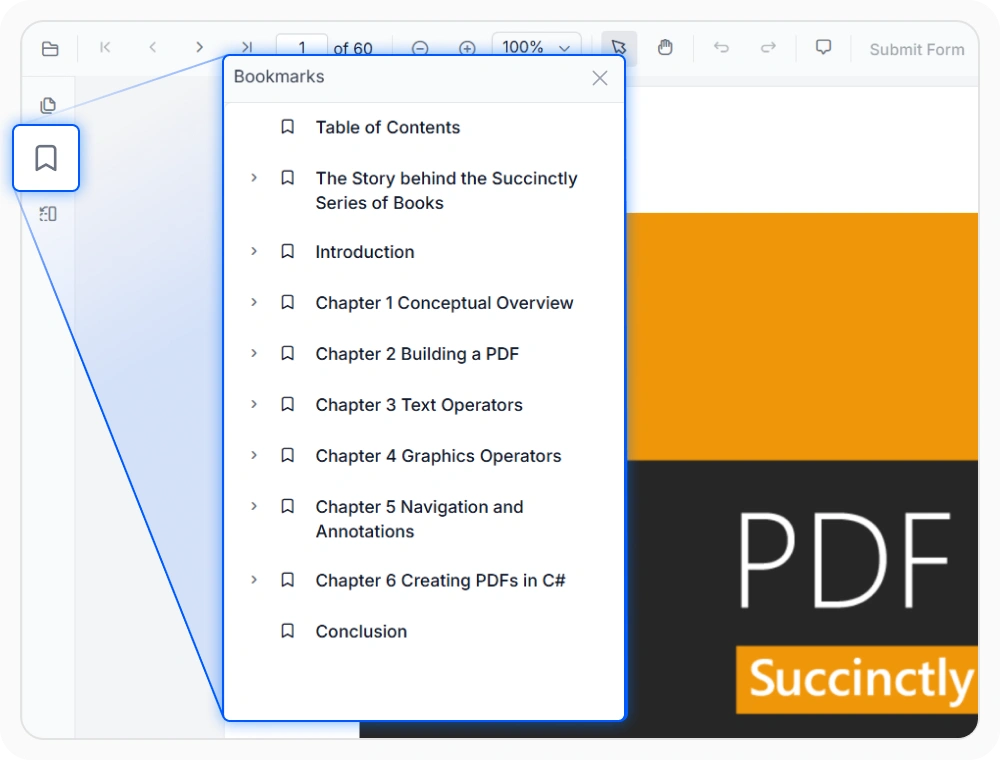 React PDF Viewer bookmark panel