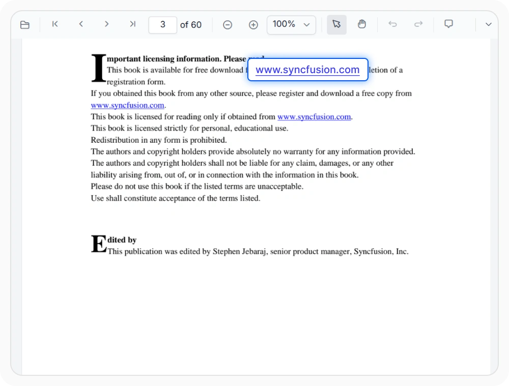React PDF Viewer showing an active hyperlink navigating