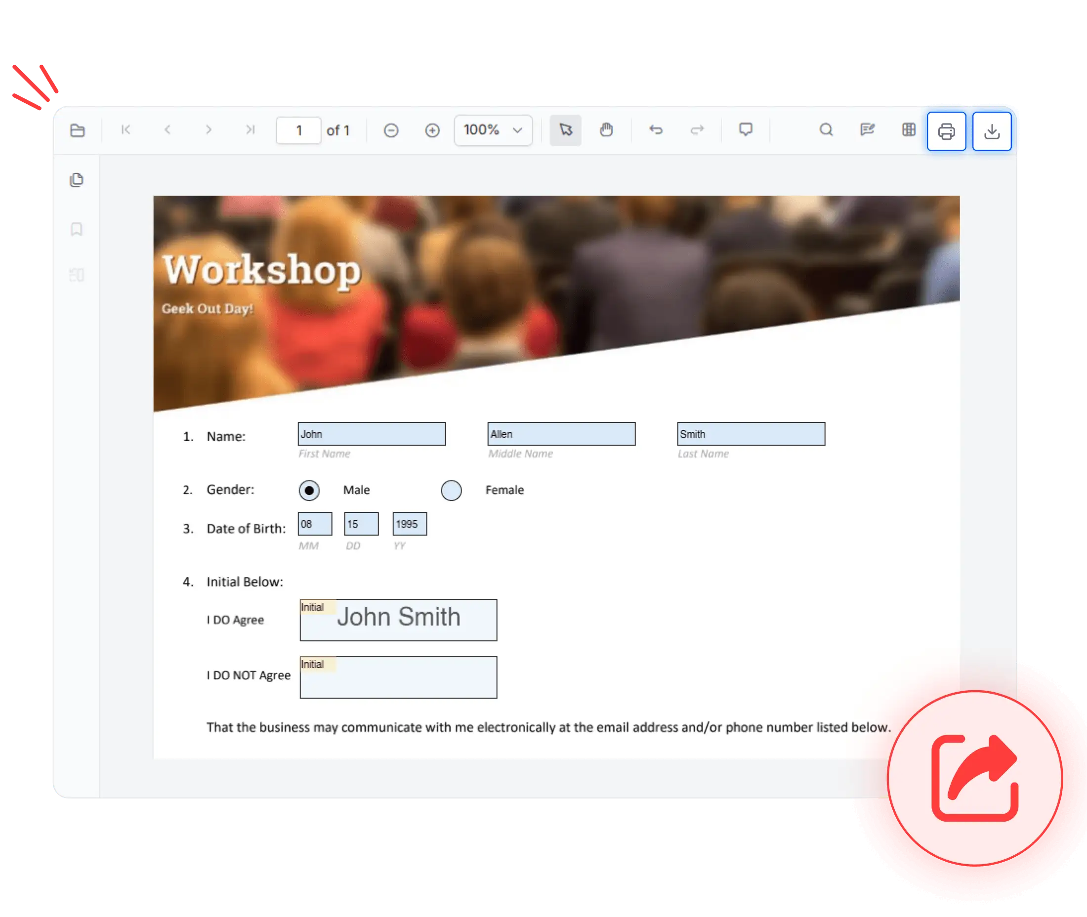 Export and print in React PDF Viewer.