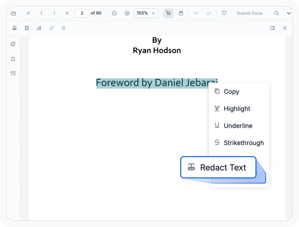 Context menu redaction