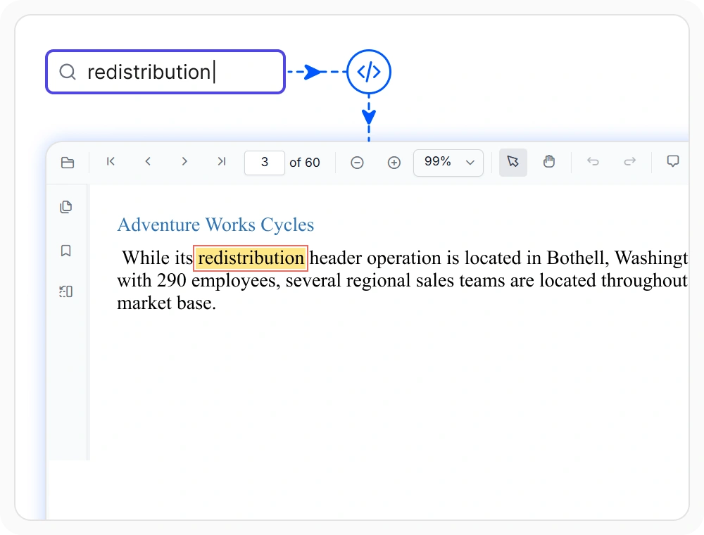 Programmatic text search in React PDF Viewer