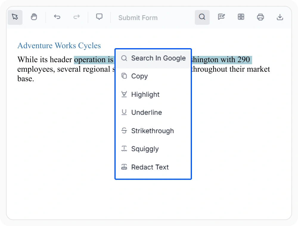 React PDF Viewer context menu customization
