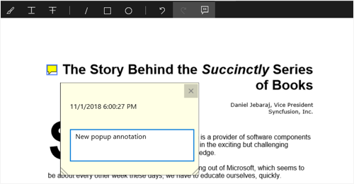 Pop-up annotation in PDF viewer