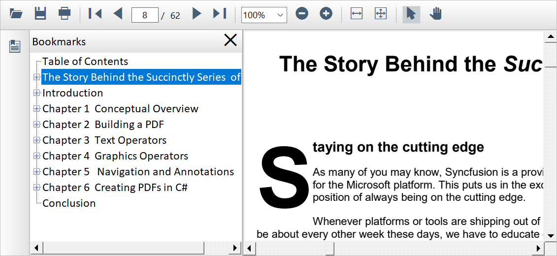 Bookmark navigation in PDF Viewer.