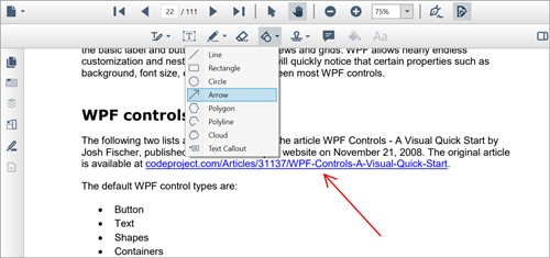 Draw arrows in PDF files using WPF PDF Viewer.