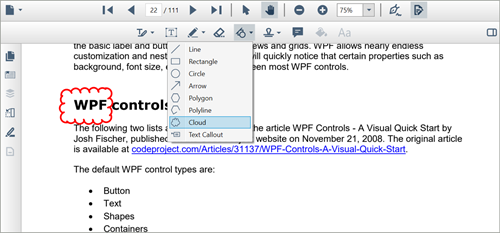 Draw clouds in PDF files using WPF PDF Viewer.