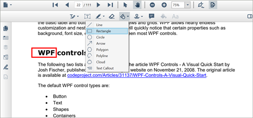 Draw rectangles in PDF files using WPF PDF Viewer.