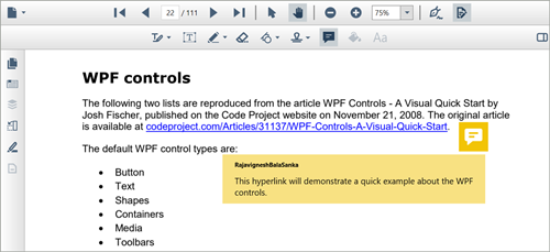 Add sticky notes to PDF files using WPF PDF Viewer.