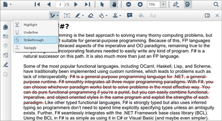 Strikethrough text in PDF files using WPF PDF Viewer.
