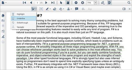 Underline text in PDF files using WPF PDF Viewer.