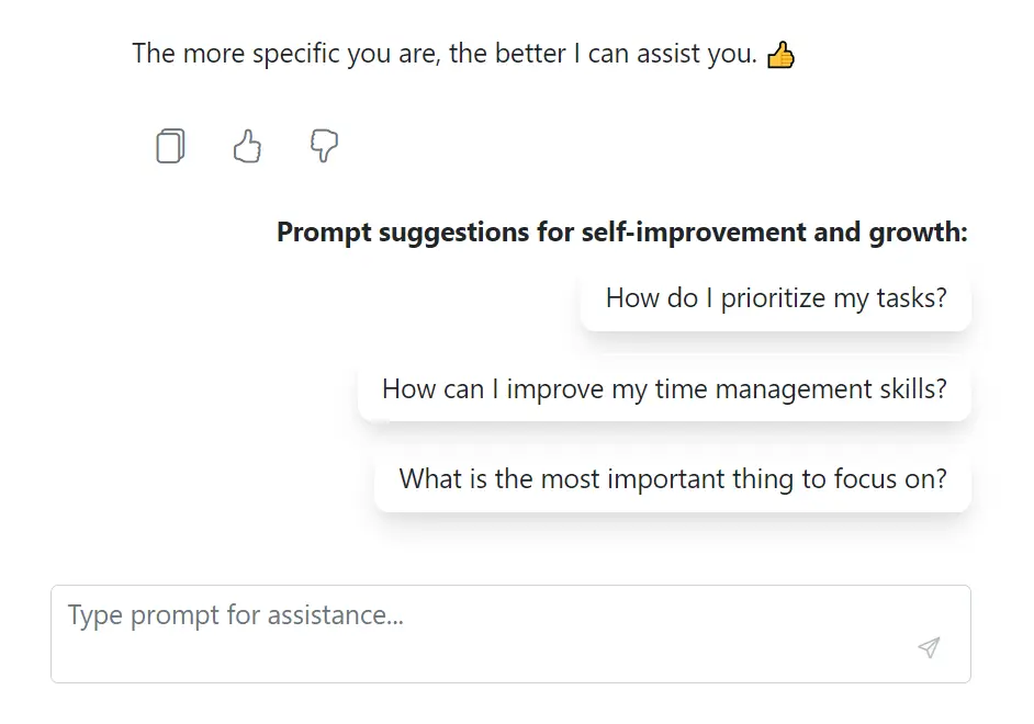 React AI AssistView prompt suggestions.