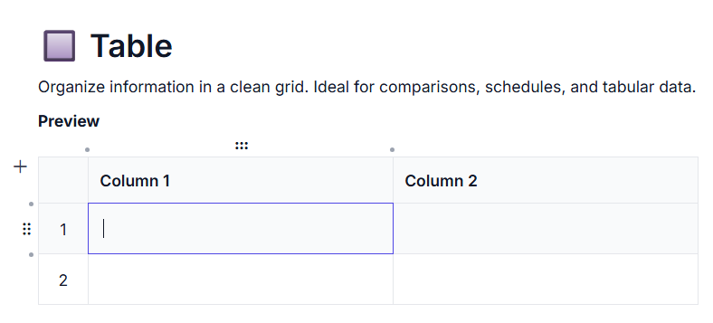 React Block Editor with table.