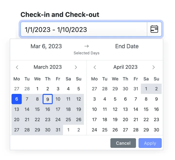 First day of week in React DateRangePicker.
