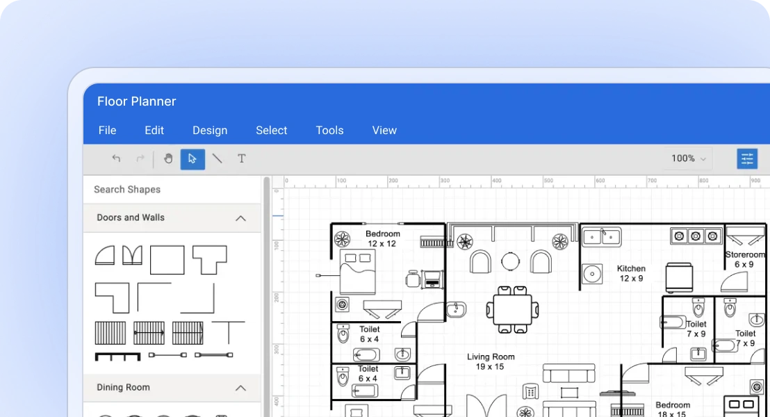 Responsive floor planner in React Diagram.