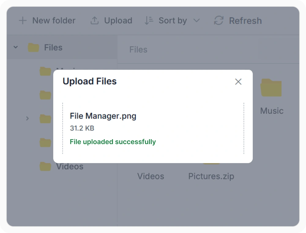 Standard upload workflow in React File Manager