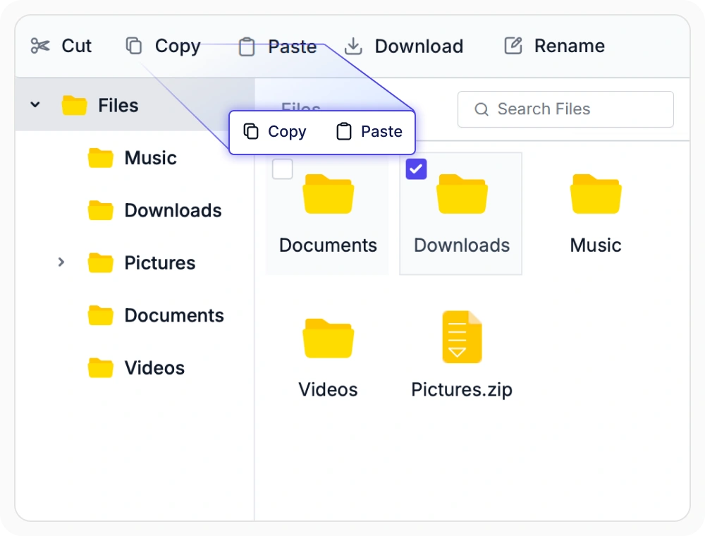 Copy files and folders in React File Manager preserving originals