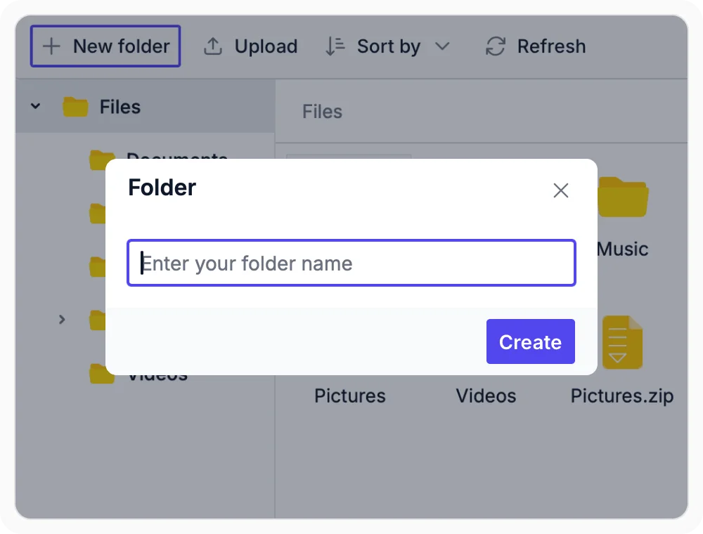 Creating new folders in React File Manager