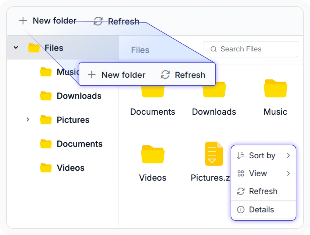 Customizing toolbar and context menu in React File Manager