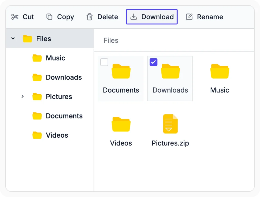 Downloading files from React File Manager