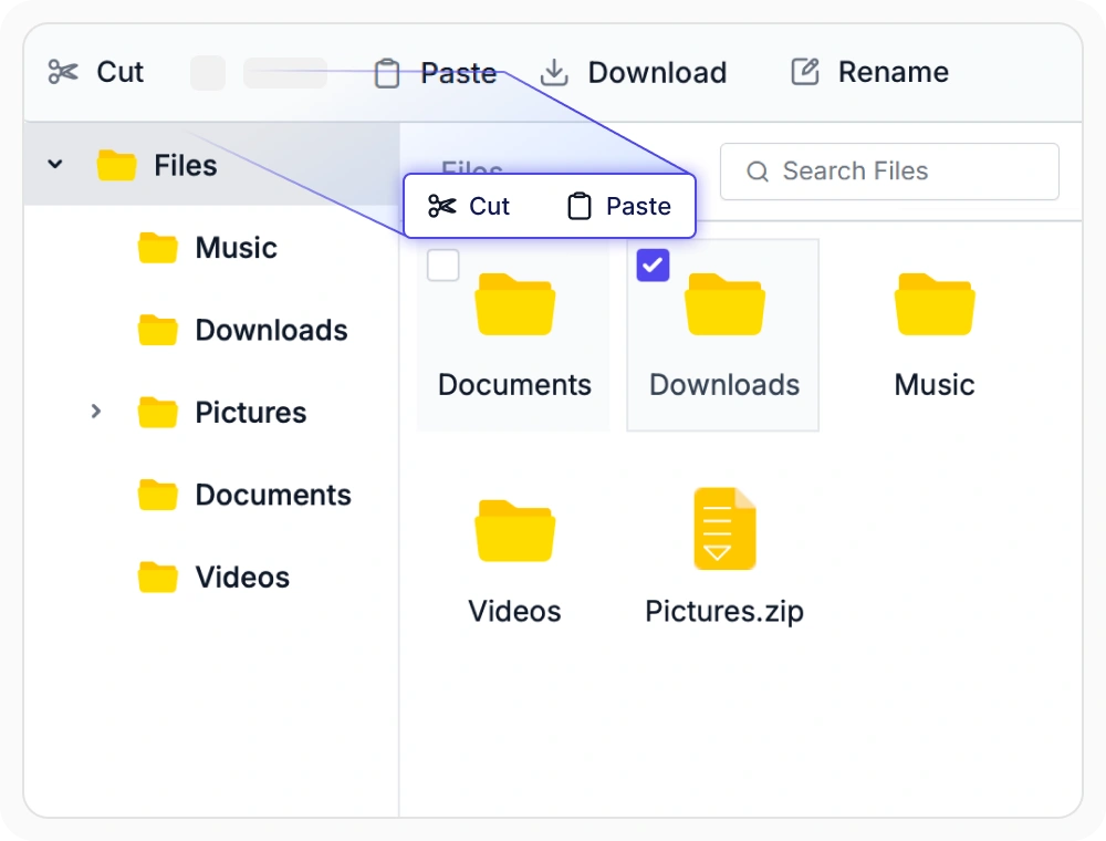 Moving files to different directories in React File Manager
