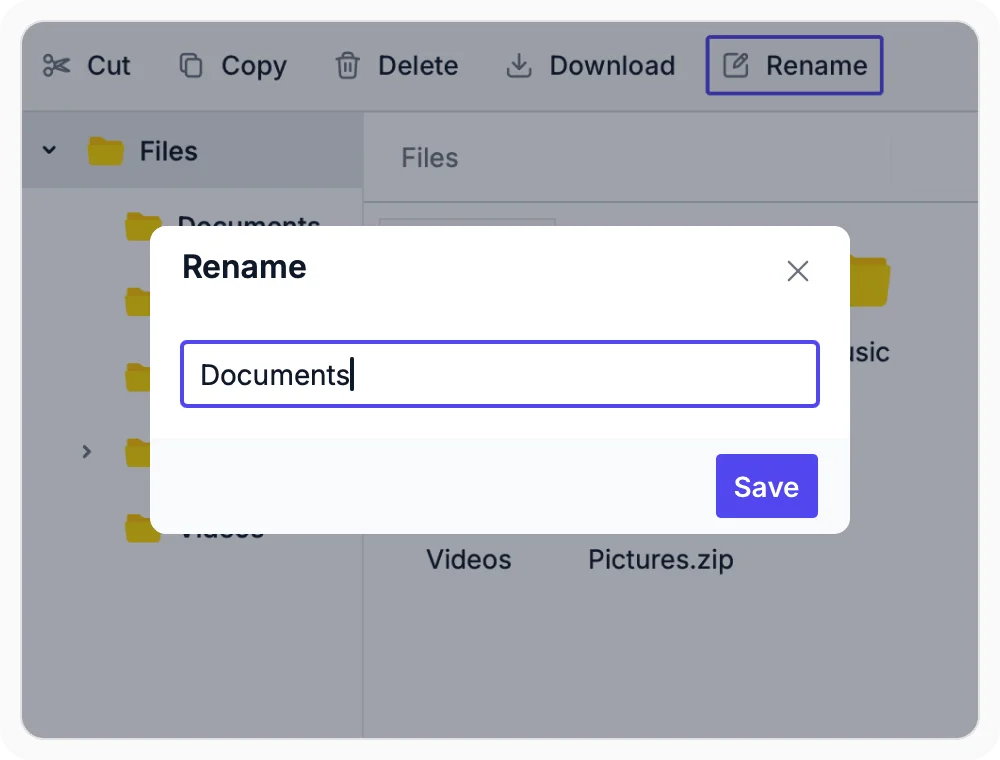 Renaming a file in React File Manager