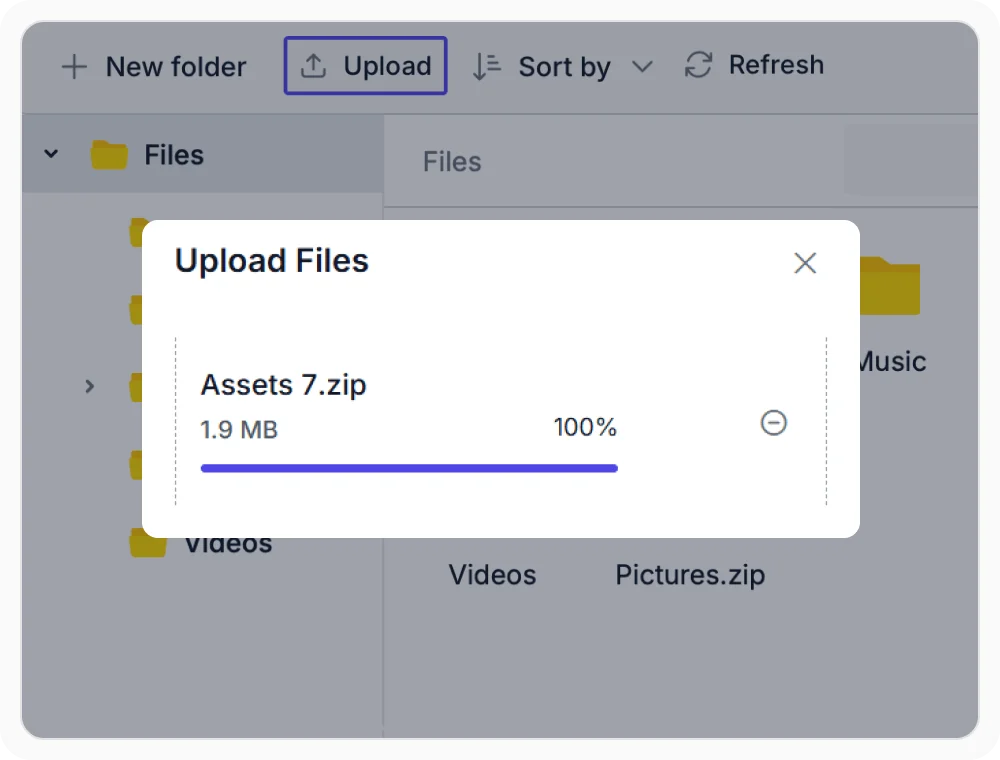 Uploading files to React File Manager