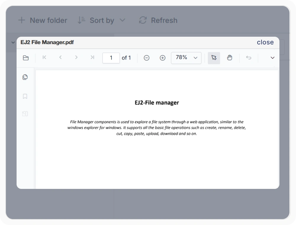 React File Manager displaying PDF files with integrated PDF Viewer for multi-page document navigation and annotation
