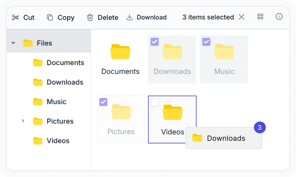 Drag and drop in React File Manager.