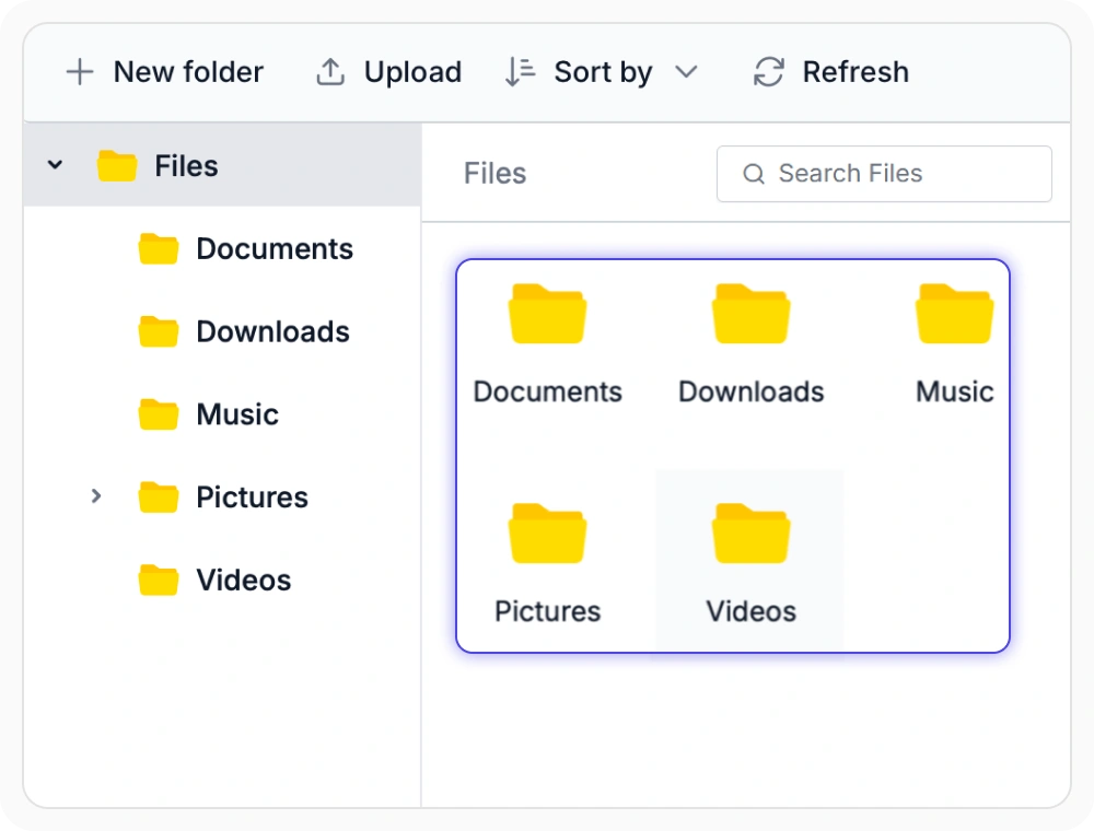 React File Manager Large Icons view displaying files with visual thumbnails