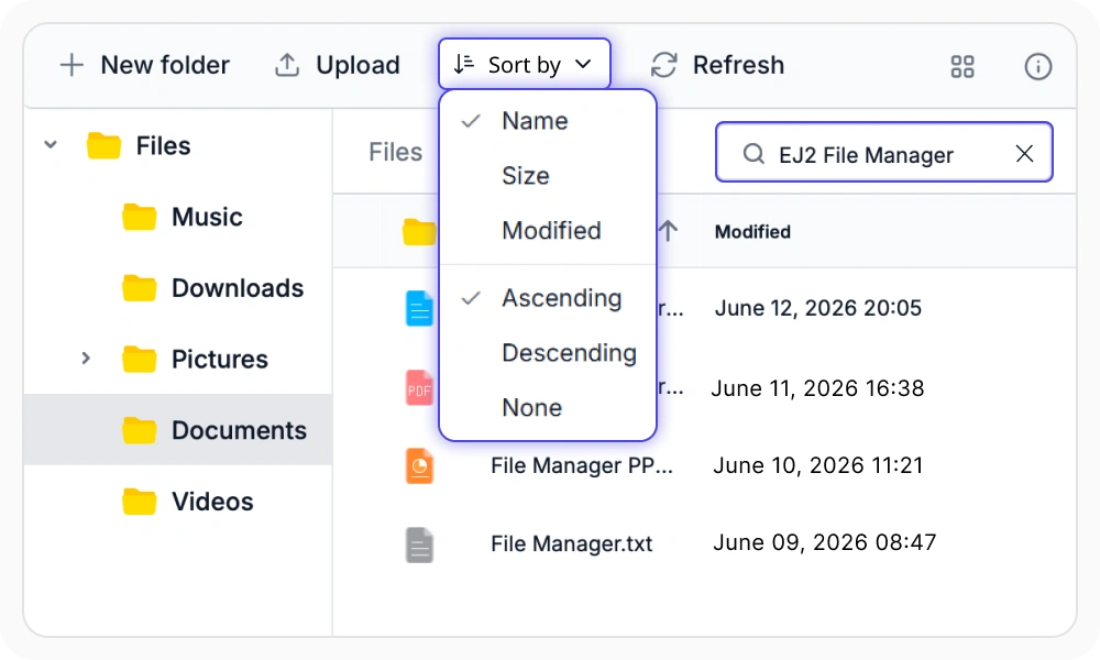 File sorting in React File Manager.