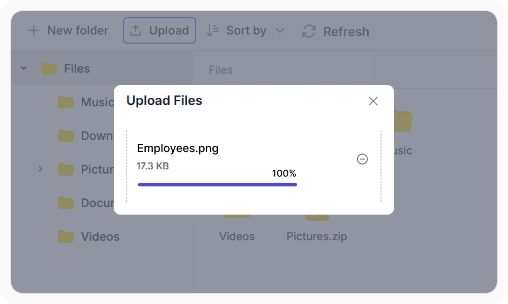 File upload in React File Manager.