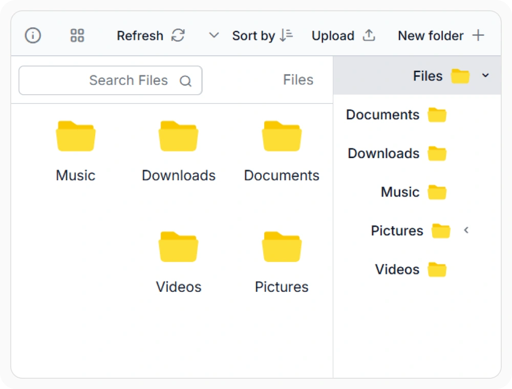 React File Manager with mirrored layout for right-to-left reading