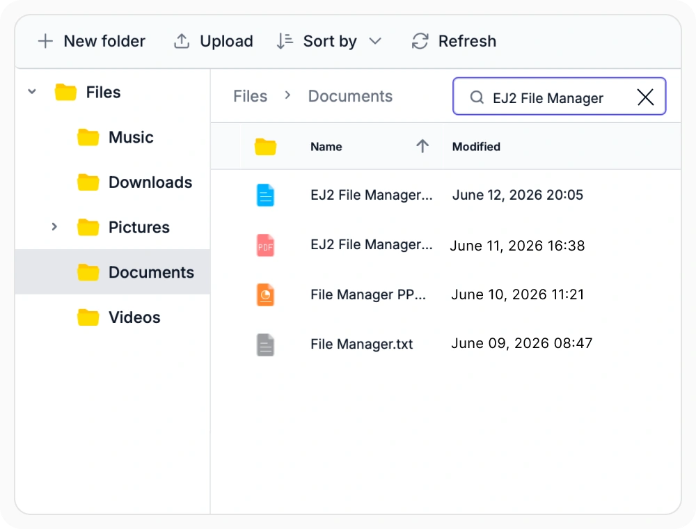 React File Manager list filtering as a file name is typed