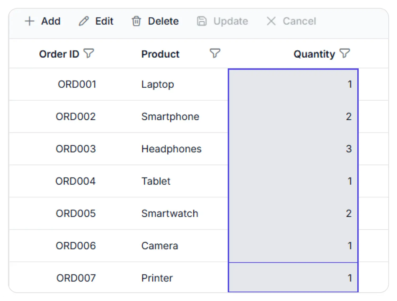 Box selection in a React Data Grid.