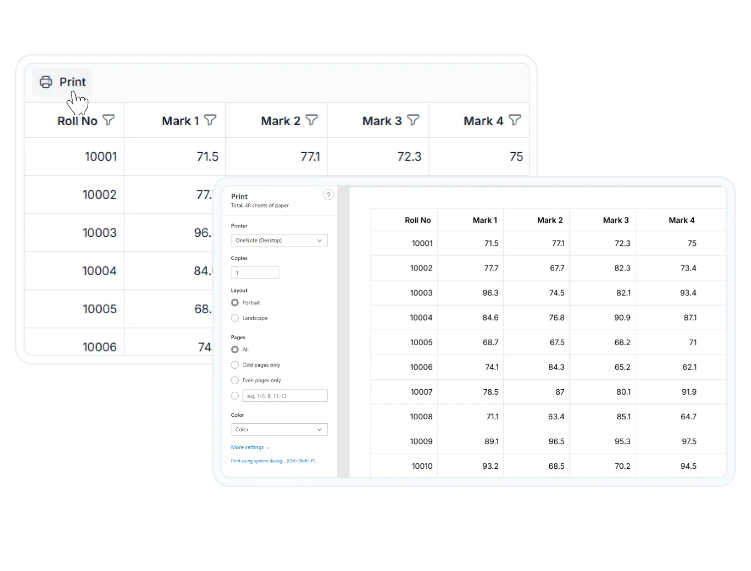 Print React Data Grid records directly from the browser with custom page settings.