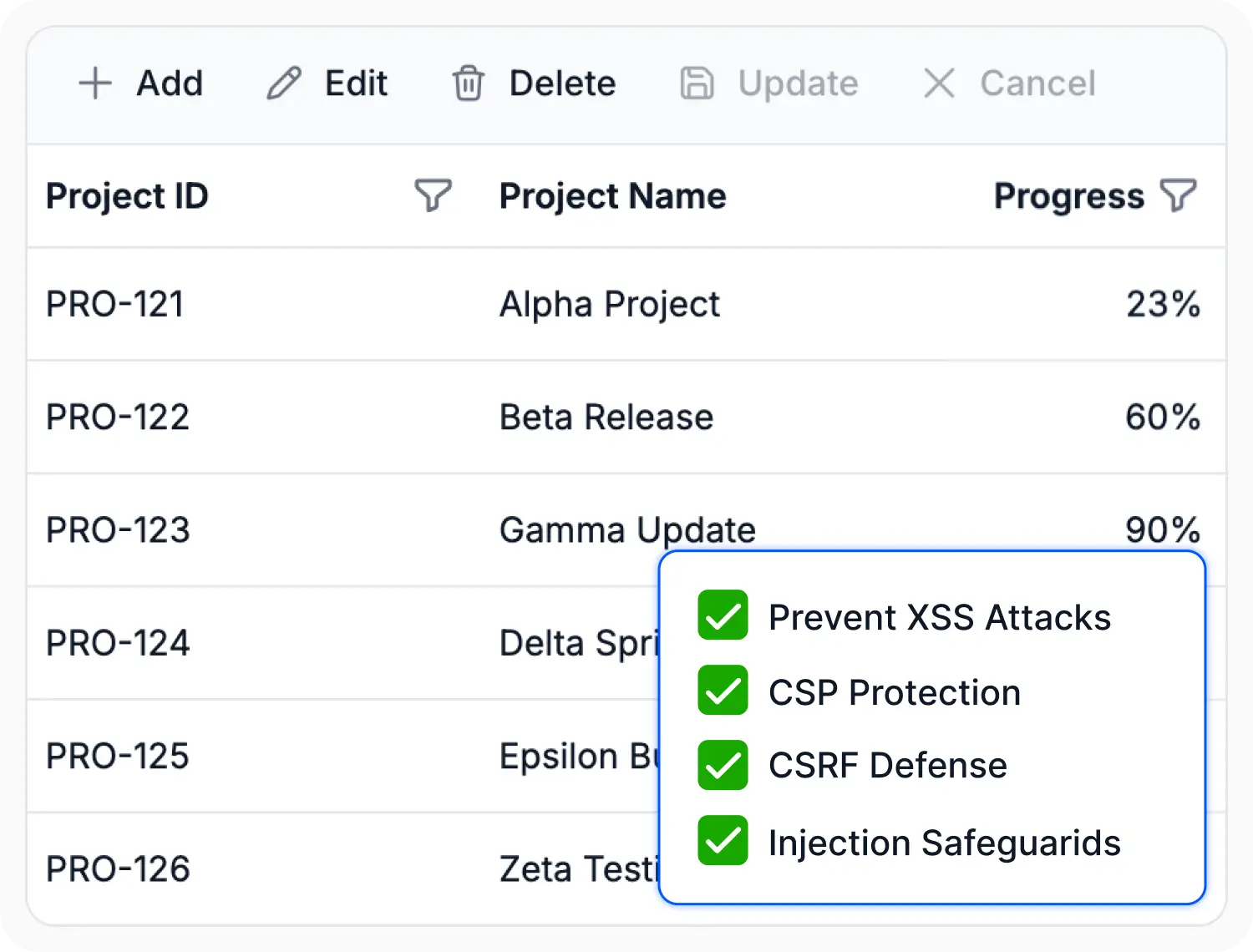 Built-in security protection in React Data Grid.