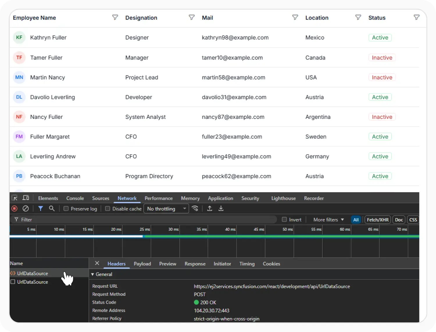 React Data Grid with data binding