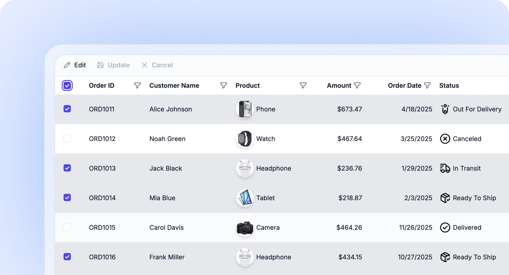 React Grid Conditional row selection.