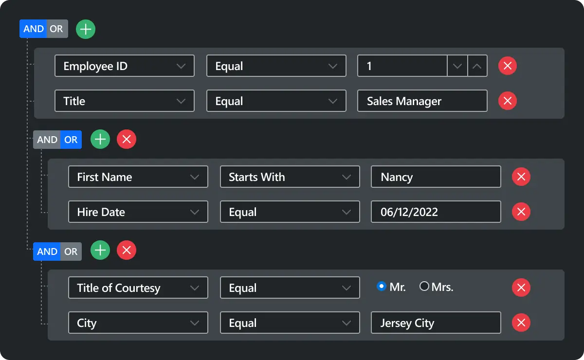 Appearance customization in React Query Builder.