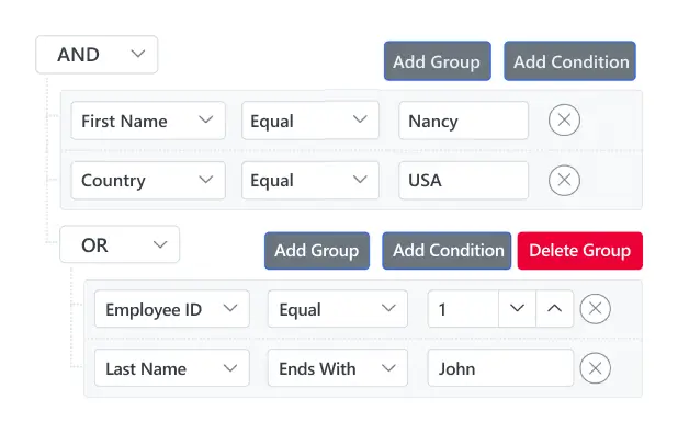 React Query Builder with header template.