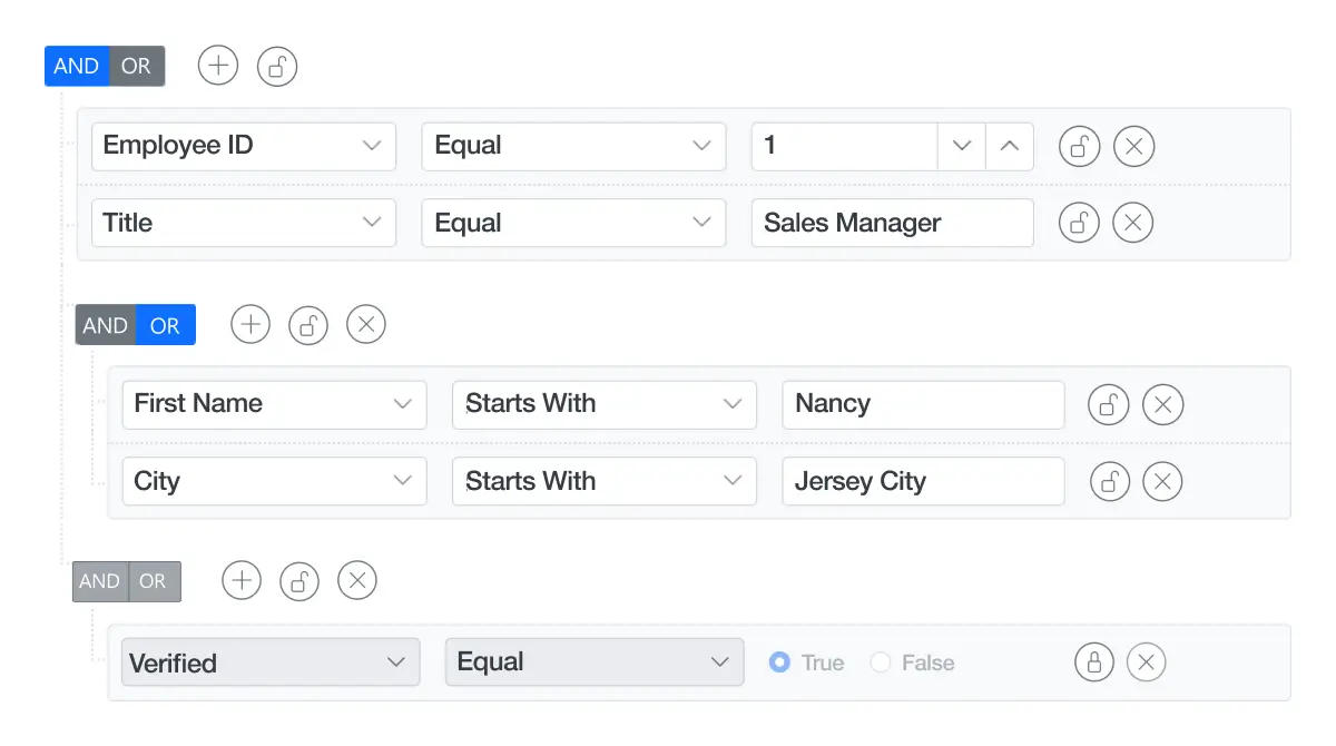 Lock in React Query Builder.