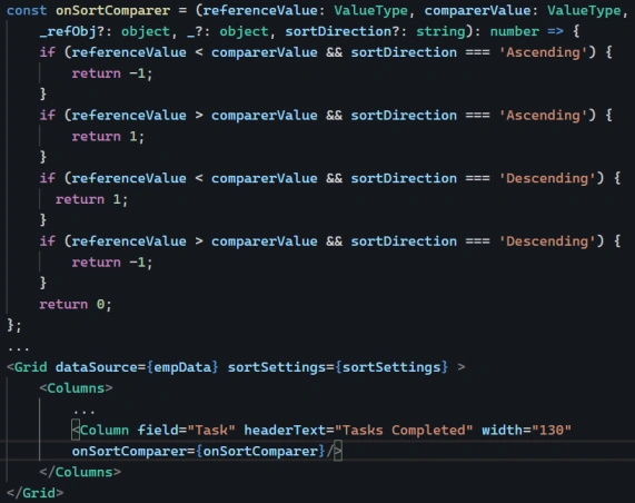 React Data Grid apply custom sort logic.