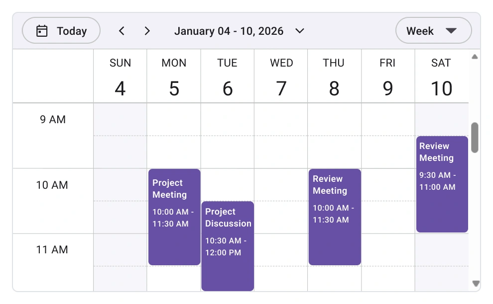 Day view in React Scheduler component.