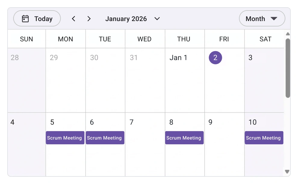 Month view in React Scheduler component.