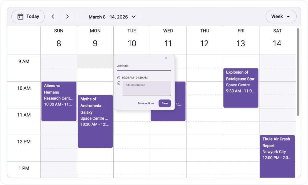Quick pop-up customization in React Scheduler component.
