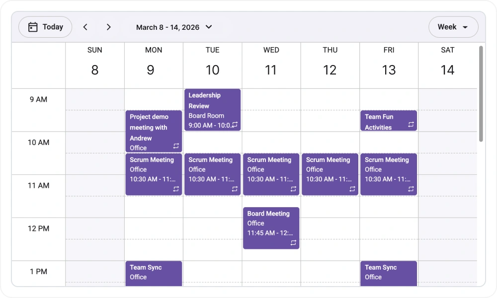 Recurrence support in React Scheduler component.