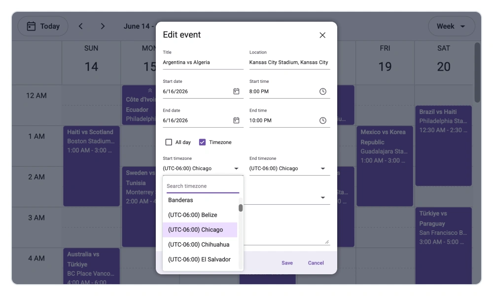 Time zone support in React Scheduler component.